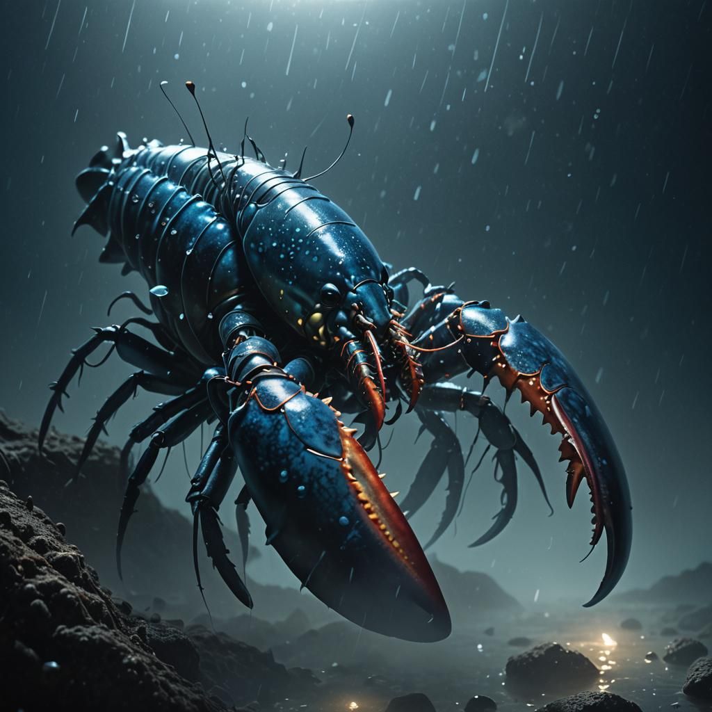 Eerie Blue Lobster Emerges from Dark Abyss