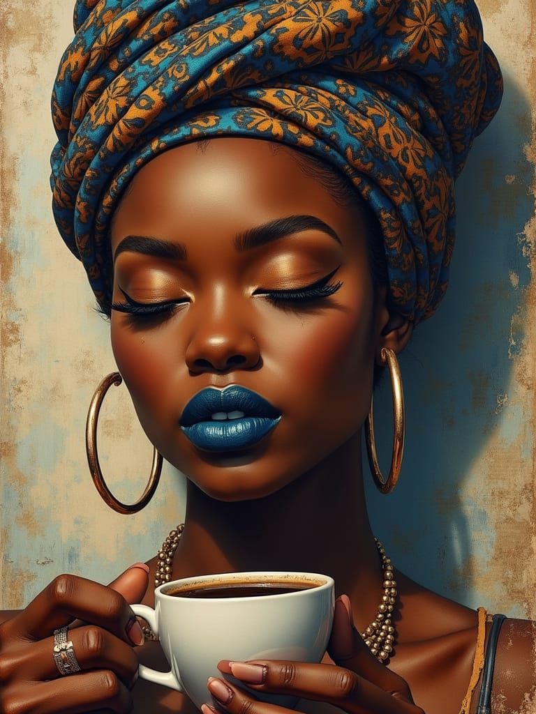 Woman with Headwrap: Mixed Media Charcoal Illustration