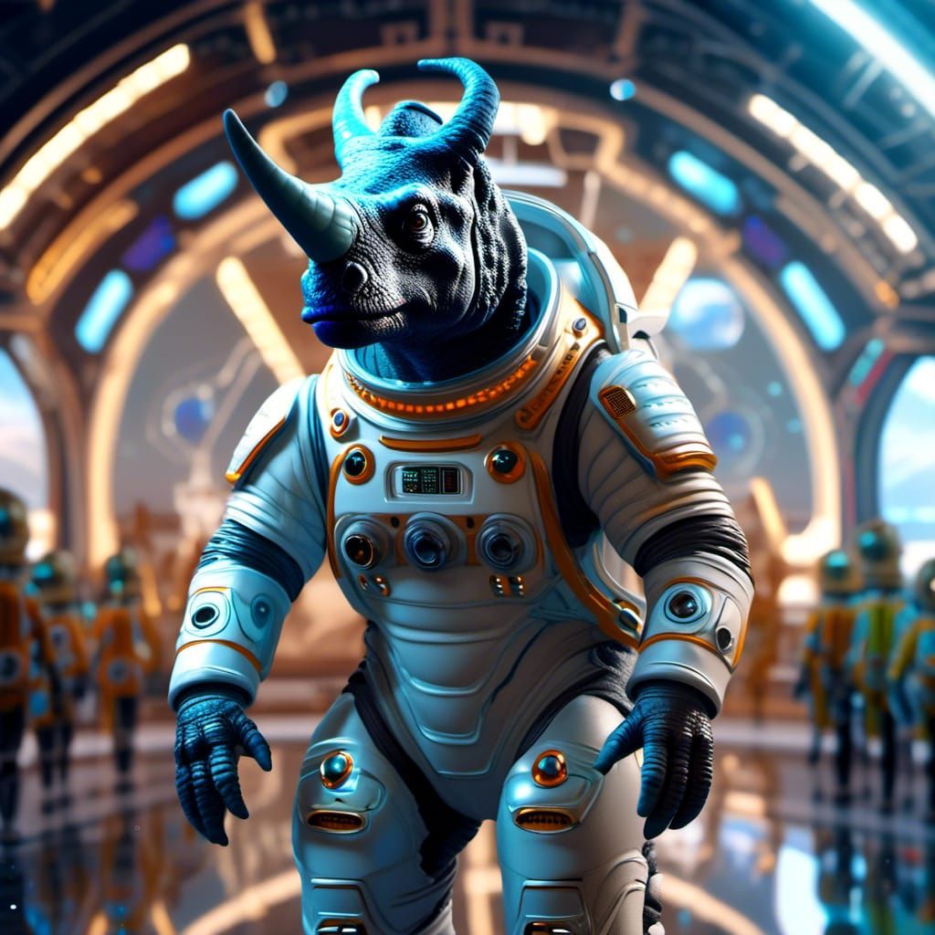 Triceratops Dinosaur Astronaut in Sci-Fi Space