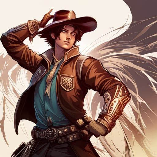 Detailed Cowboy Portrait with Golden Outlines