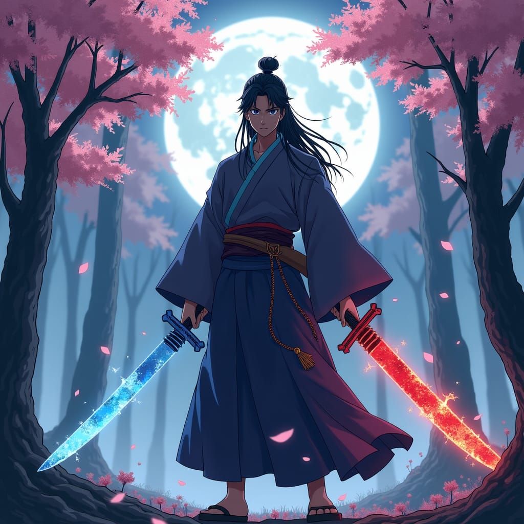 Demon Slayer Warrior in Misty Forest Anime Style