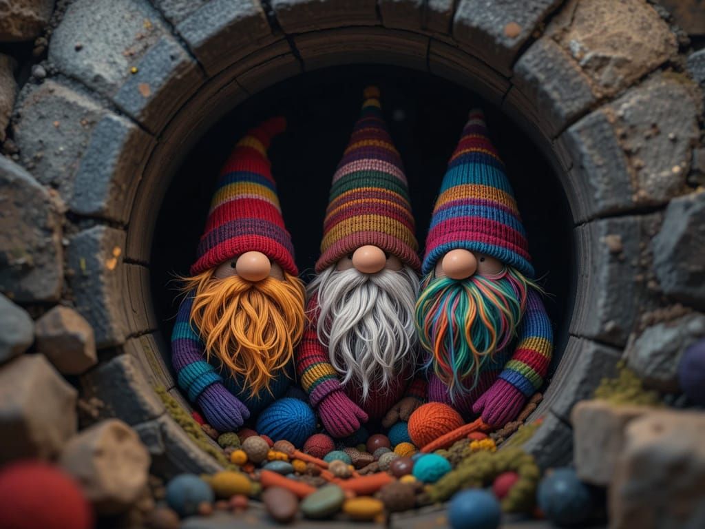 Whimsical Gnomes in Fuzzy Sockpipe Habitat