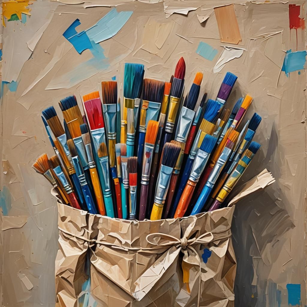 Paintbrushes in Bag: Expressionist Oil Painting