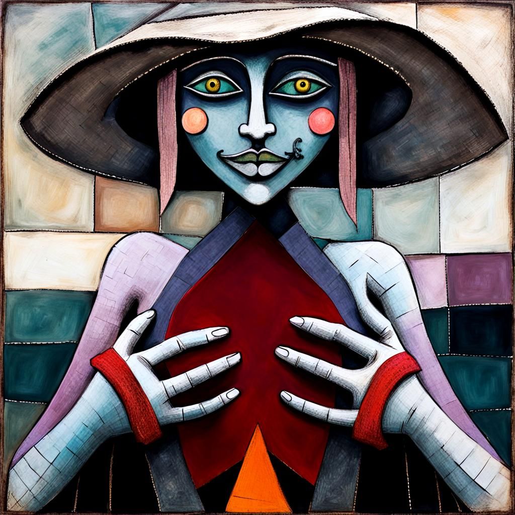 Smiling Witch in Desaturated Art Brut Style