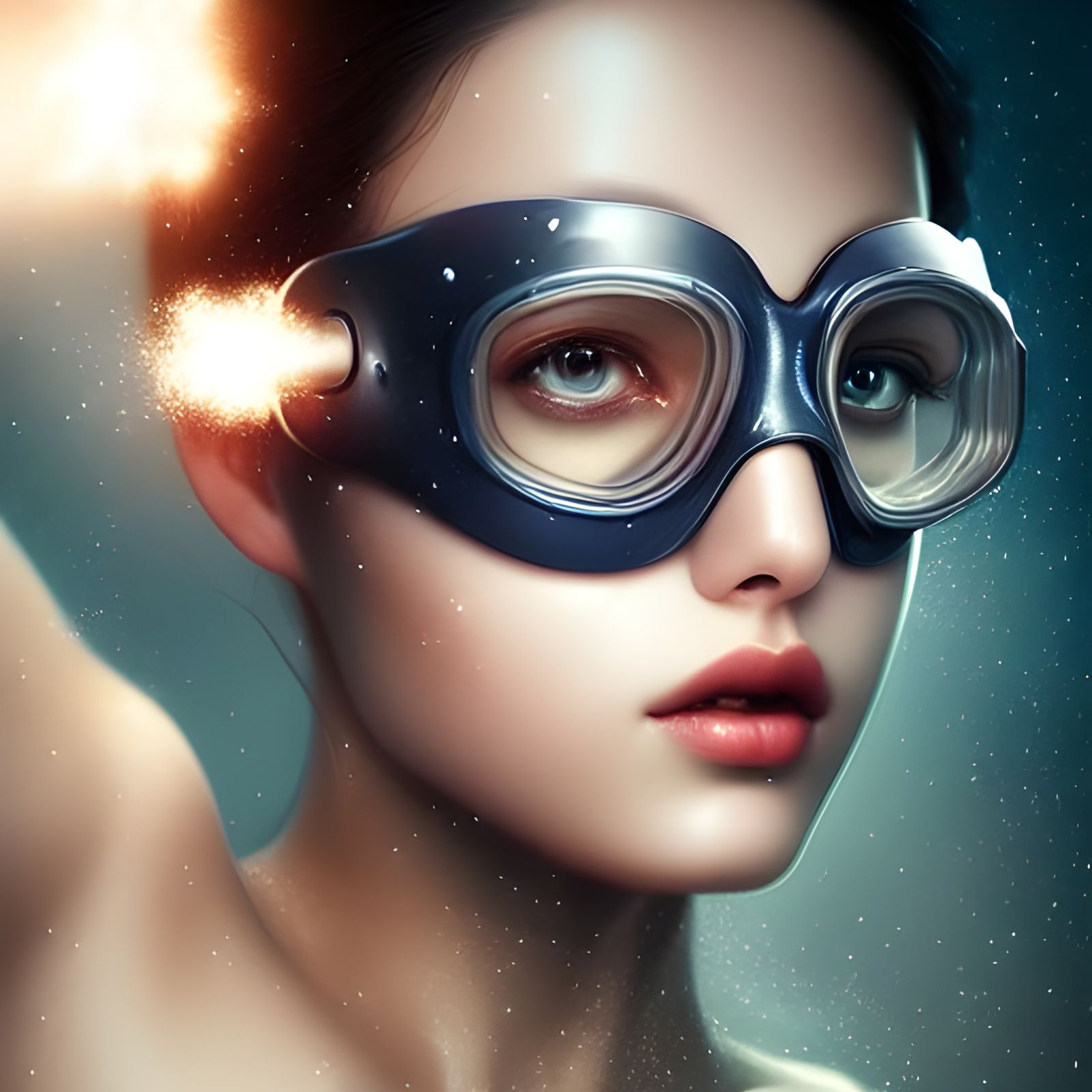 Sensual Girl with Diving Mask in Digital Art Style