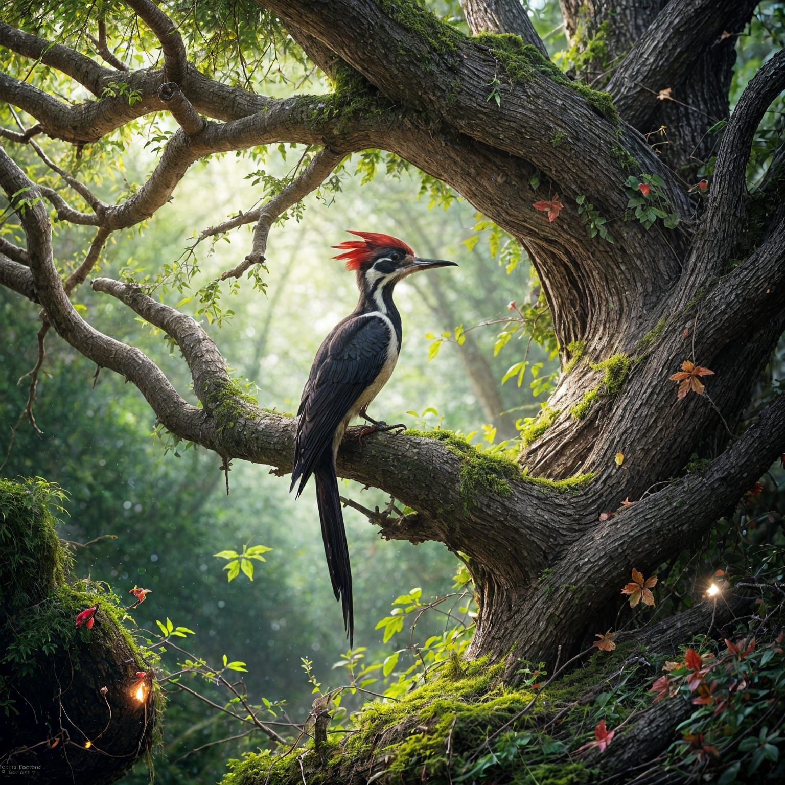 Pileated Woodpecker in Lush Forest, Naturalistic Style