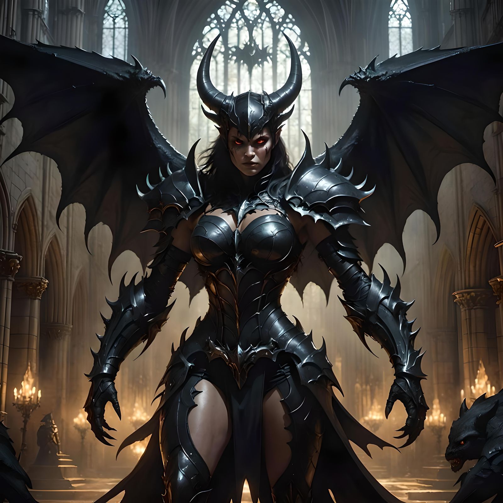 Gothic Demon in Cathedral, Dark Fantasy Concept Art