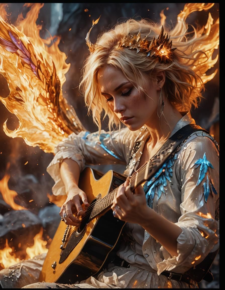 Rock Star Portrait Amidst Fire and Ice