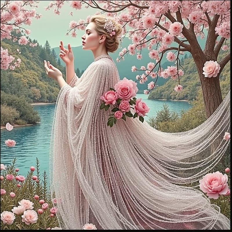 Woman in Crystalline Diamante with Floral Background