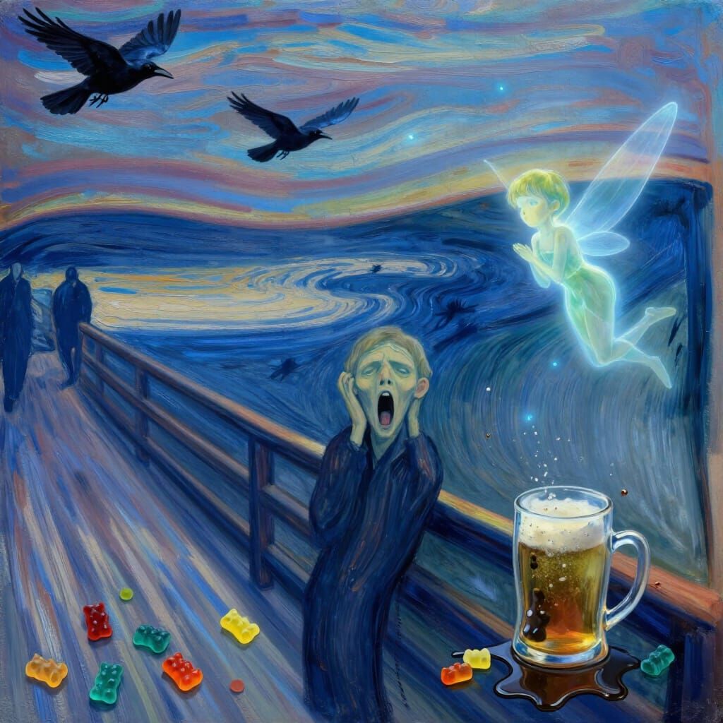 Surreal Blue Scream with Gummy Bears and Tinkerbell