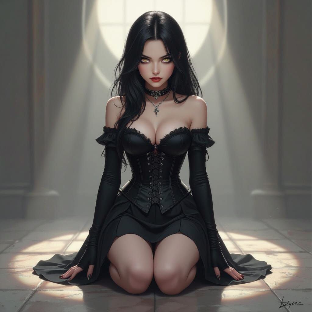 Intense Goth Girl Portrait in Ash Thorp Style