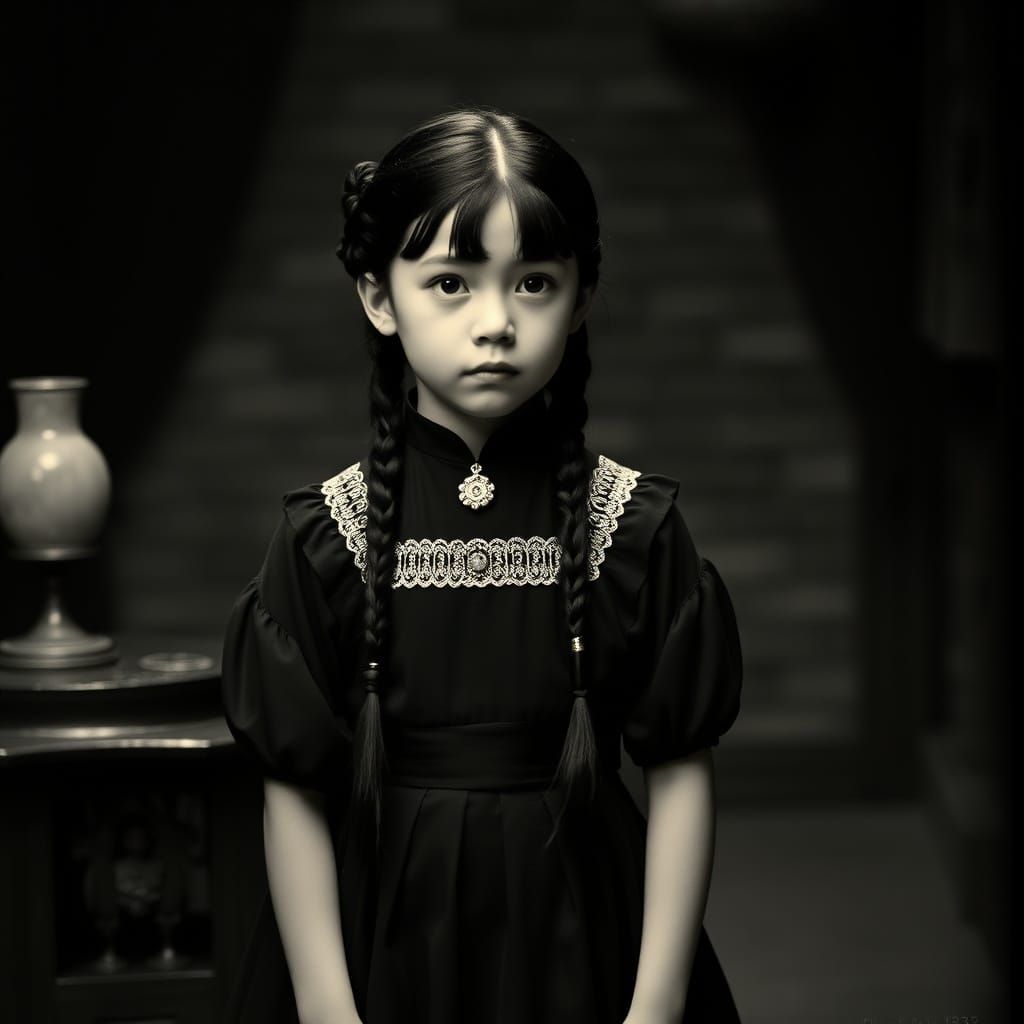 Wednesday Addams Silent Film Portrait in 1900s Style