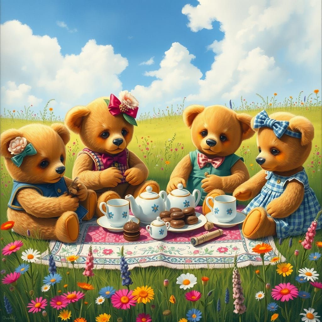 Teddy Bears' Picnic in a Whimsical Meadow