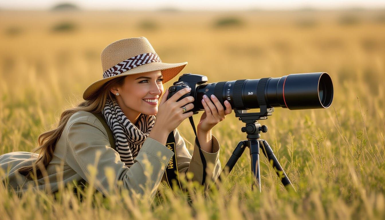 Female Nature Photographer in Africa with Zebra