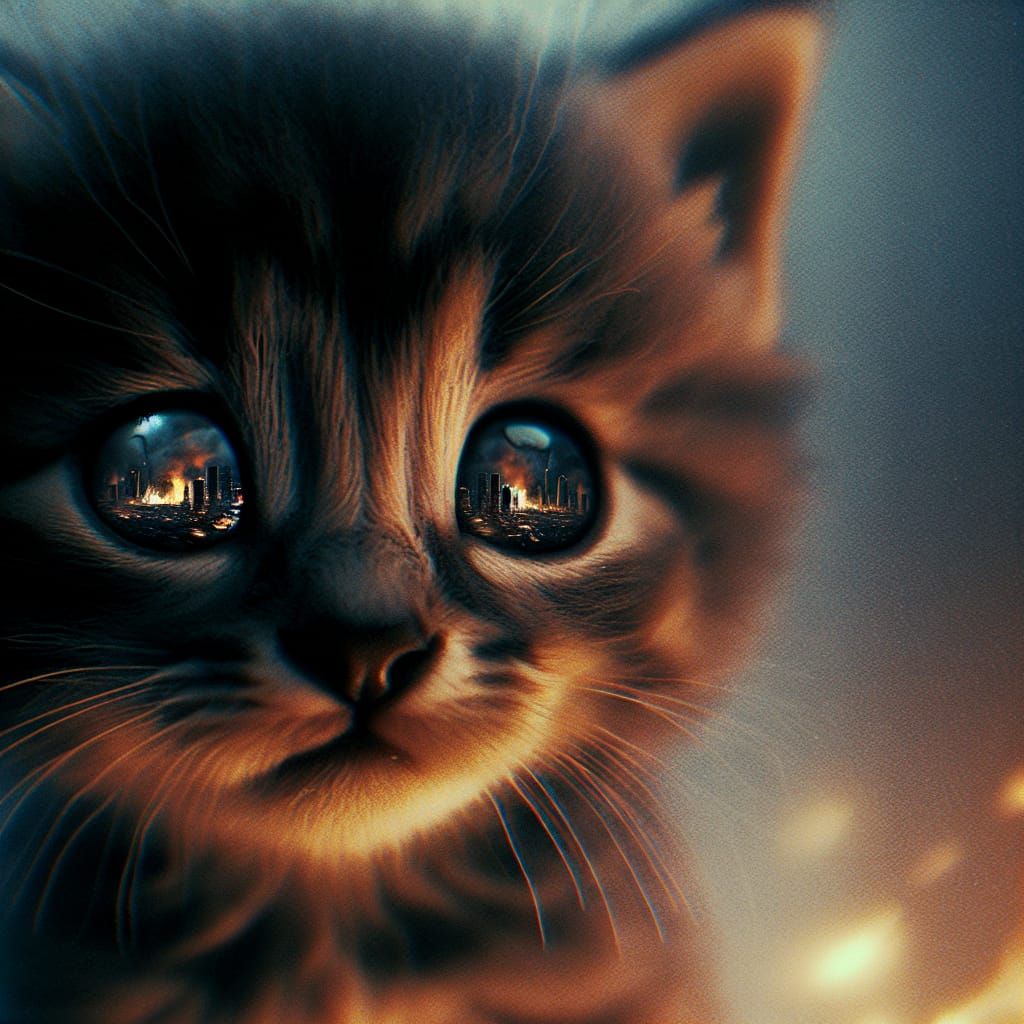 Kitten's Gaze: City in Flames, Vintage Film Style