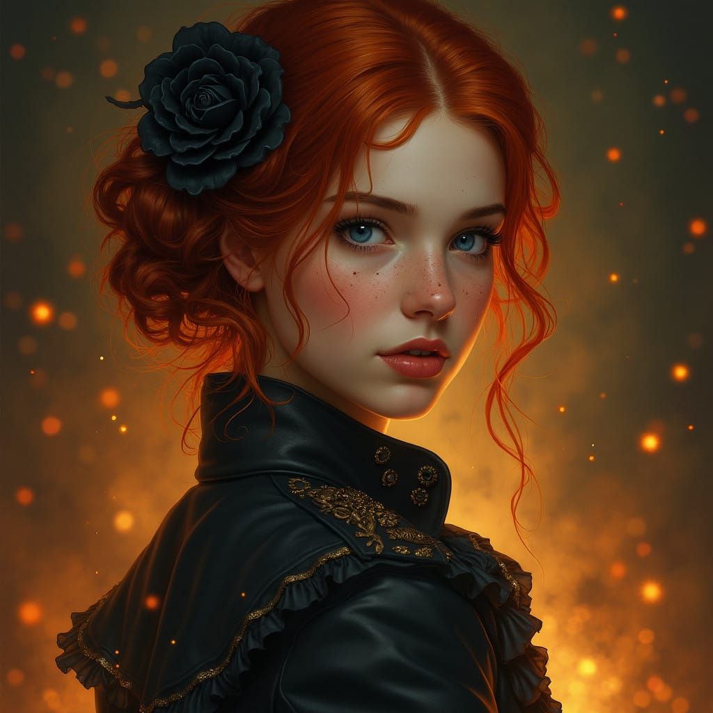 Mysterious Steampunk Siren with Black Rose