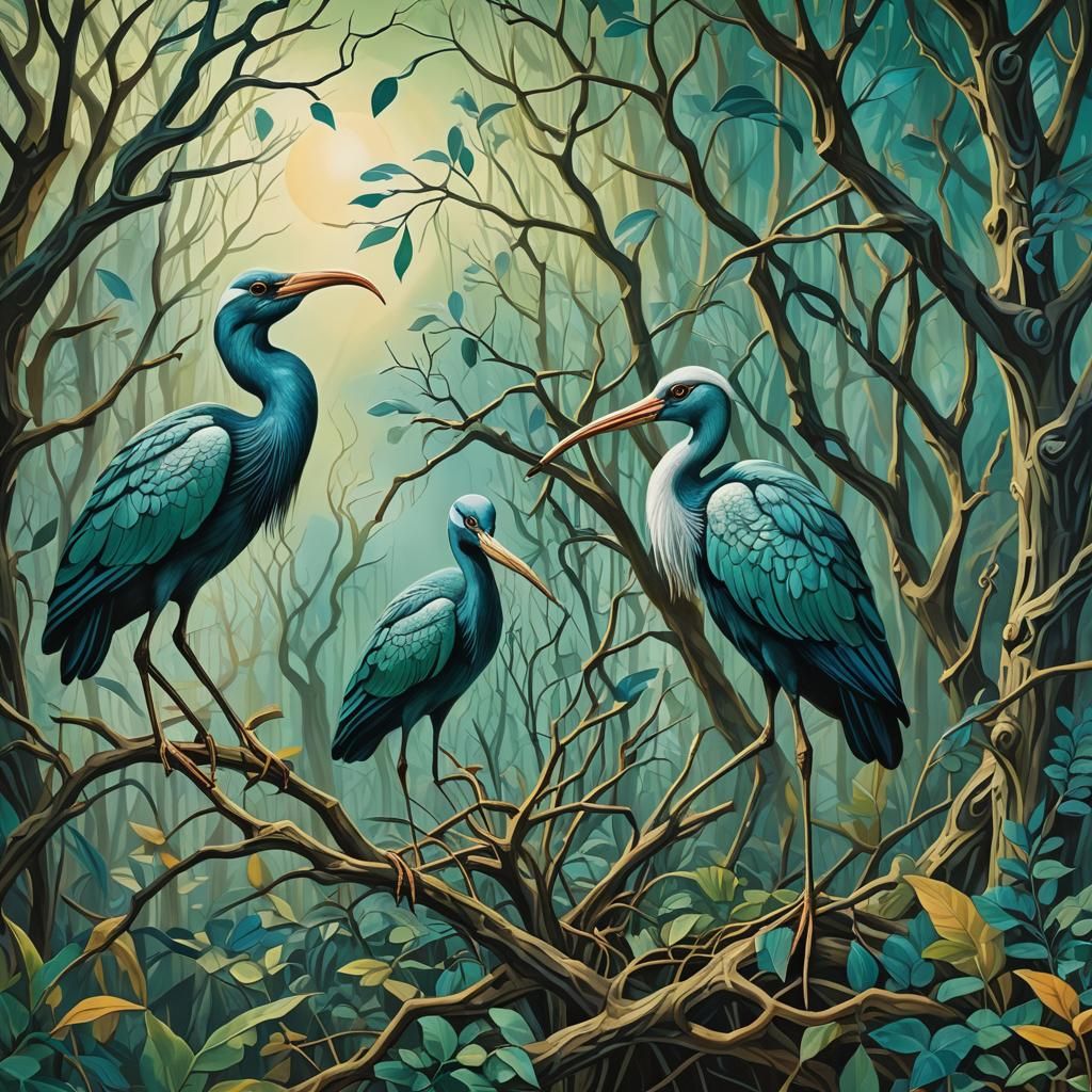 Thoth as Ibis Nesting: Surreal Abstract Expressionism