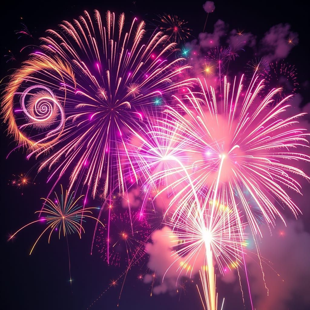 Fantastical Fireworks Display in Surreal Night Sky