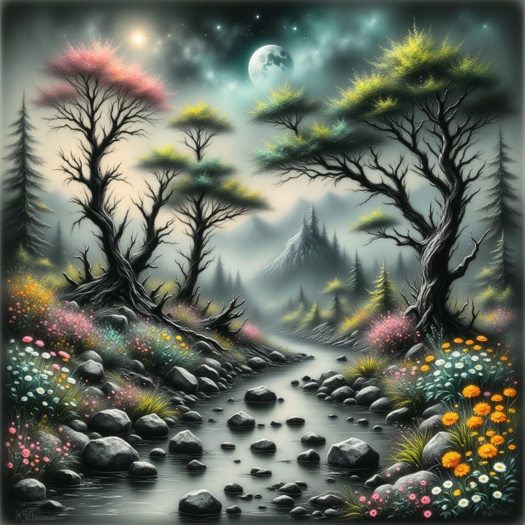 Whimsical Forest Under Full Moon
