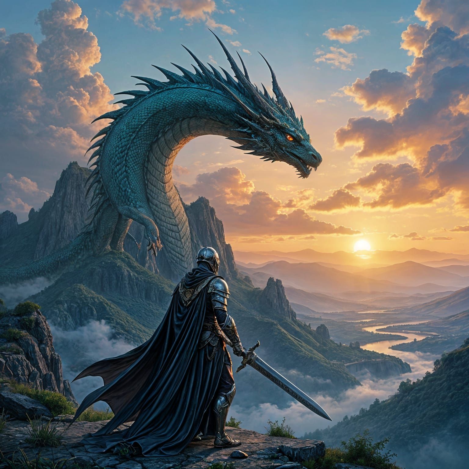 Syrian Dragon Soaring Over Verdant Mountain