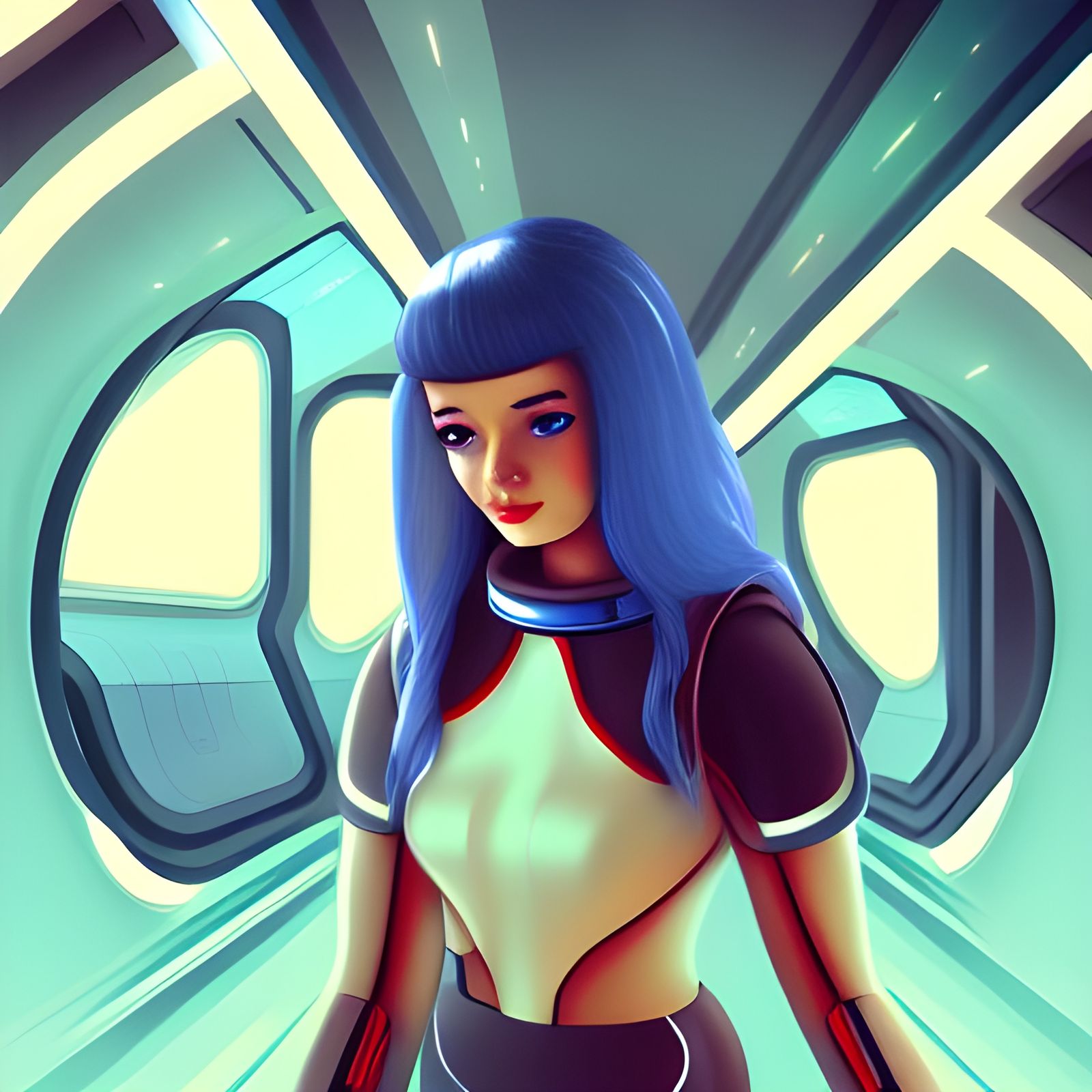 Sci-Fi Space Train Driver Girl Art
