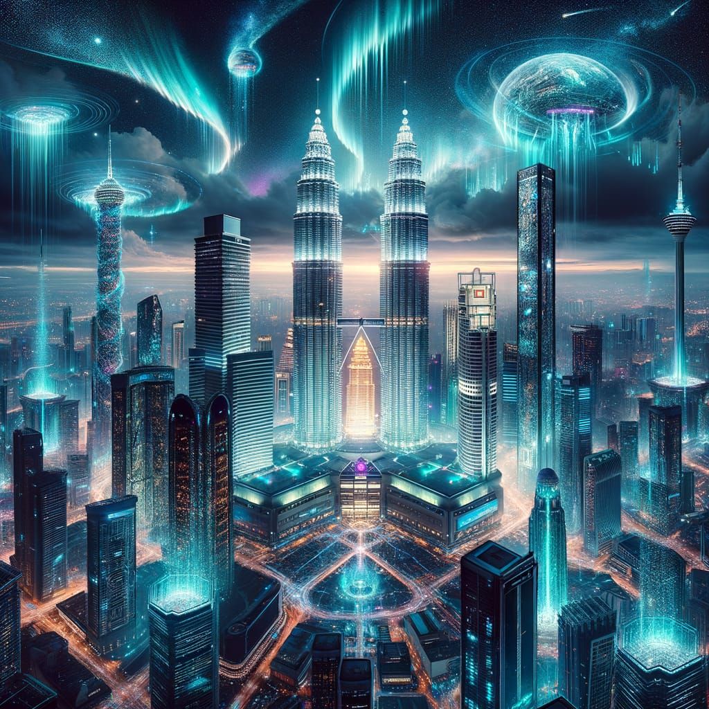 Malaysian Skyscrapers Shine in Futuristic Cityscape