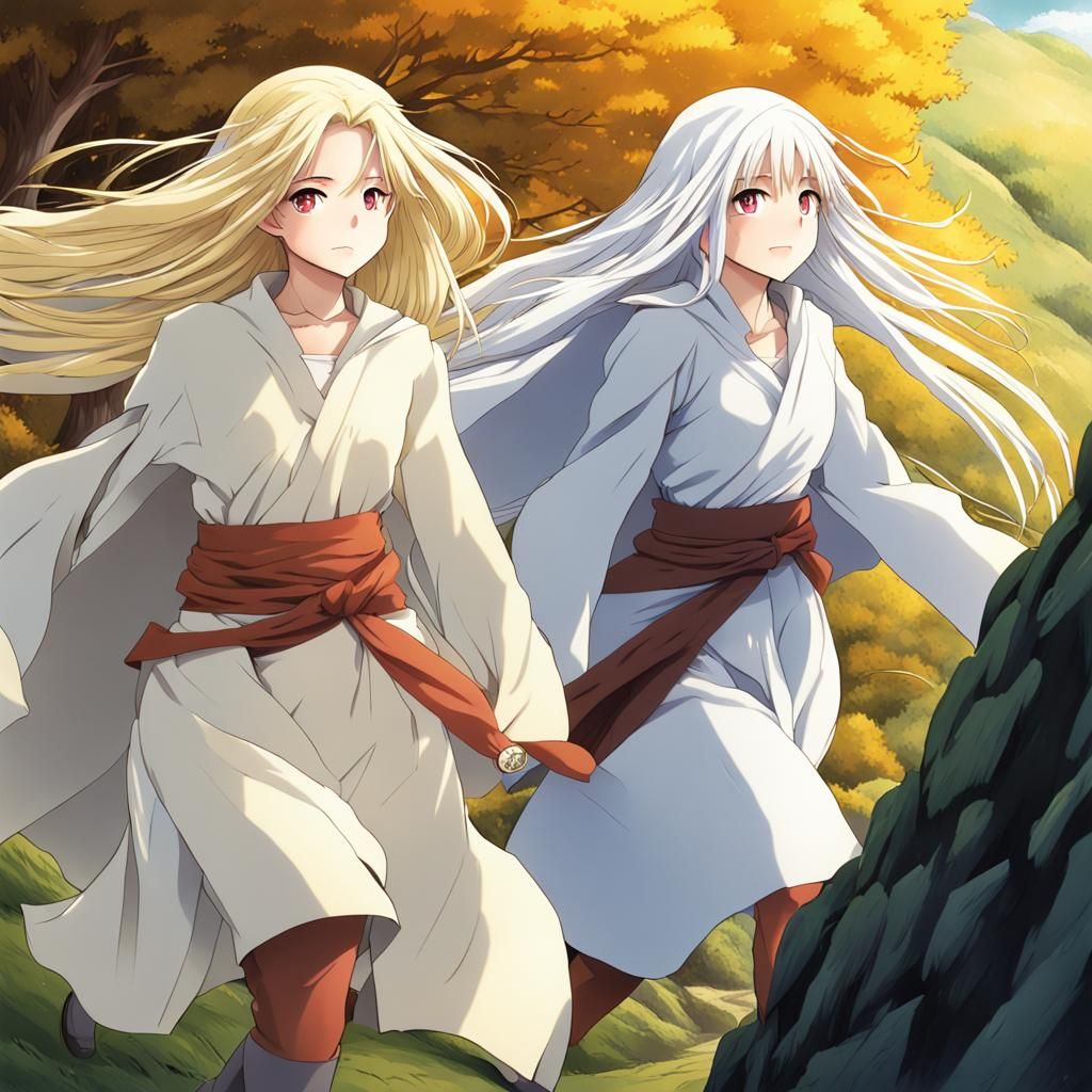 Anime Girls Running from Cloaked Figures