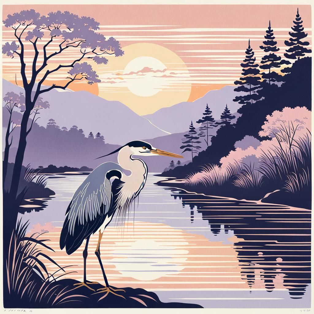 Ukiyo-e Heron