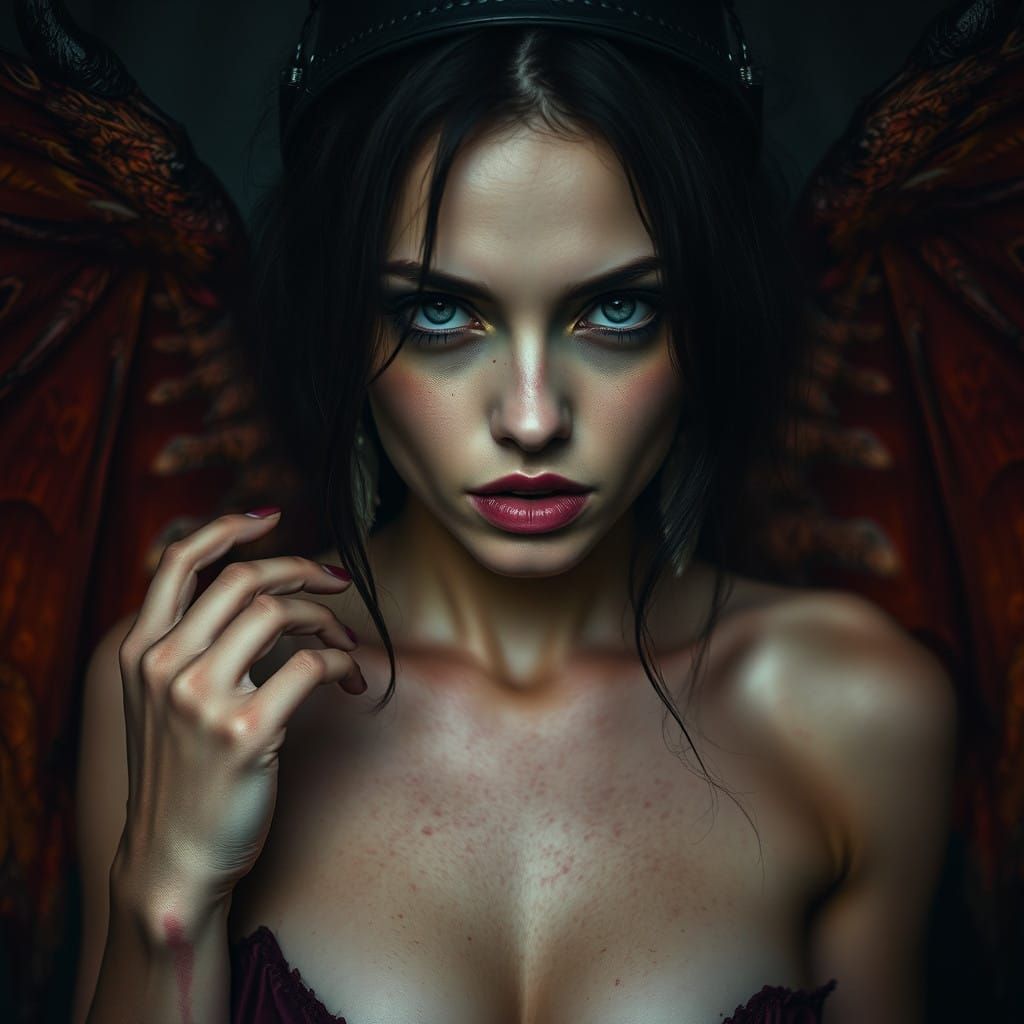 Enchanting Demoness with Clawed Feet and Wings