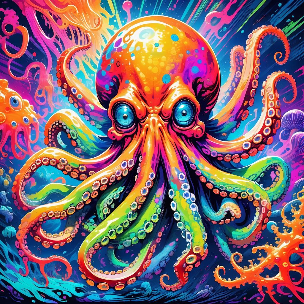 Psychedelic Octopus Portrait with Neon Slime