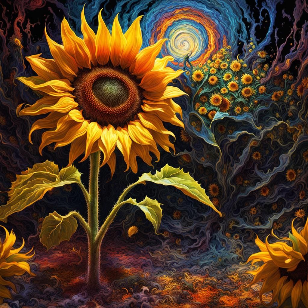 Macabre Sunflower in Fauvist Pop Art Style