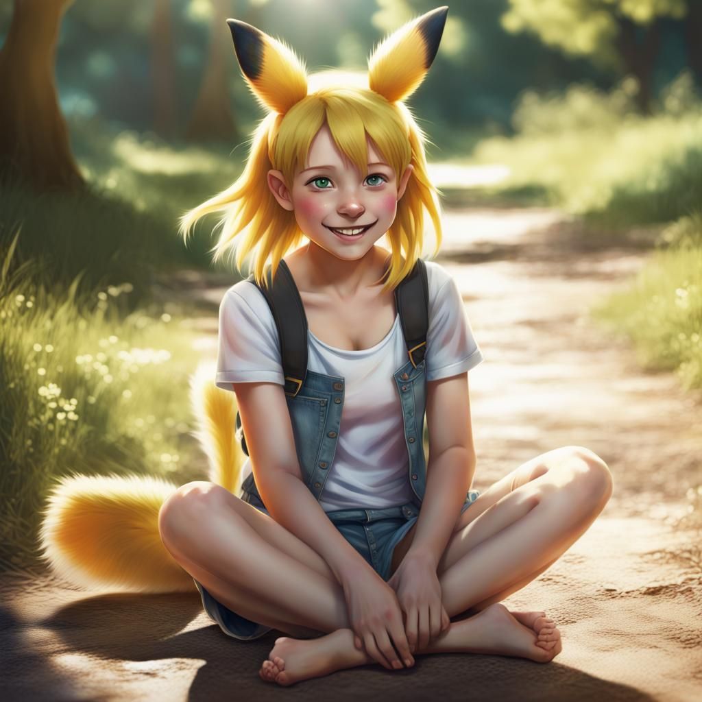 Pikachu Girl with Calico Hair in Realistic Style