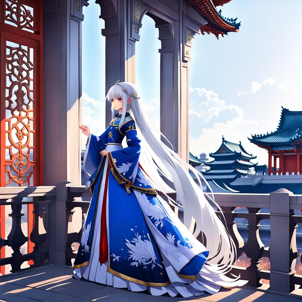 Anime Princess on Palace Balcony in 3D