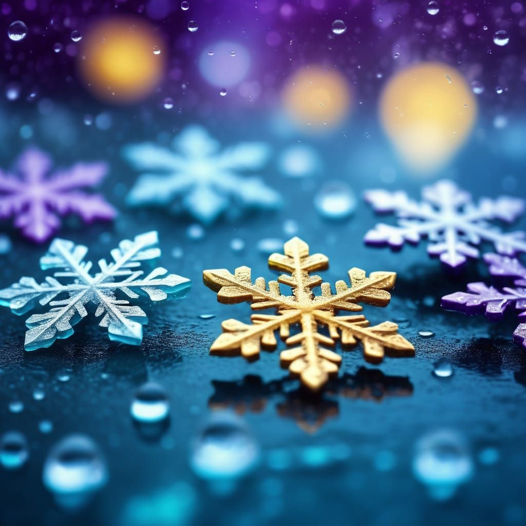 Crystal Icy Snowflakes Shine Amidst Celestial Bokeh