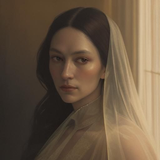Golden Age Portrait: Woman Behind Curtain