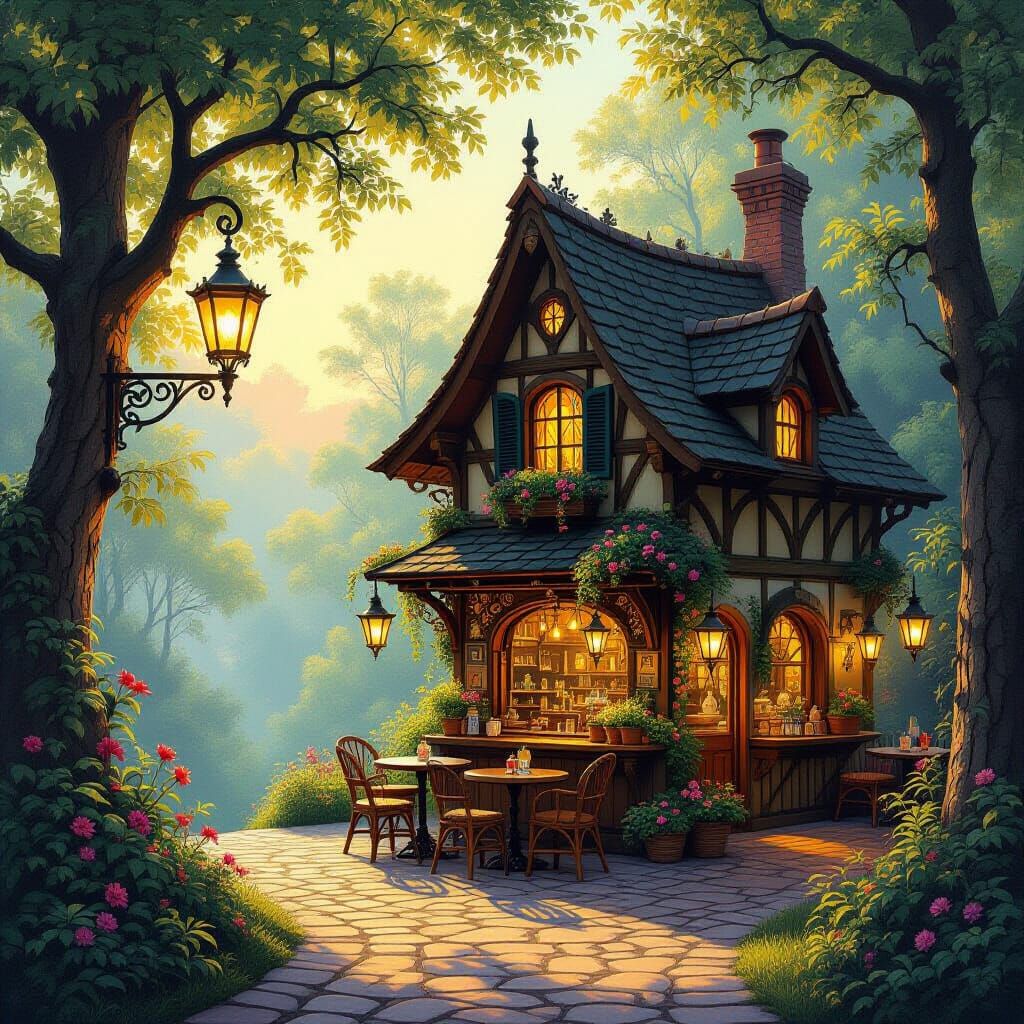 Enchanted Cafe in Sunlit Clearing
