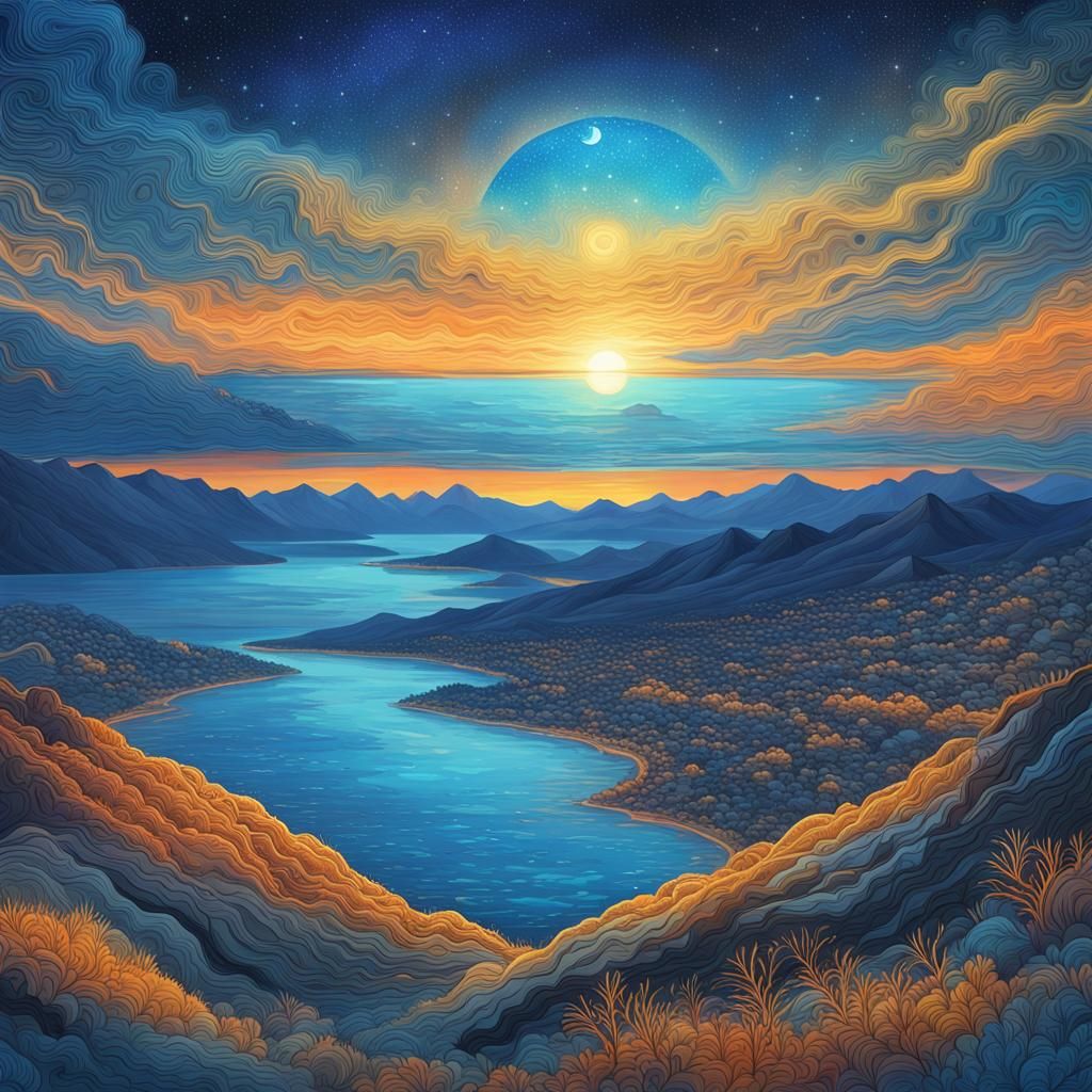 Seaview Dusk Hill: Cosmic Astral Landscape