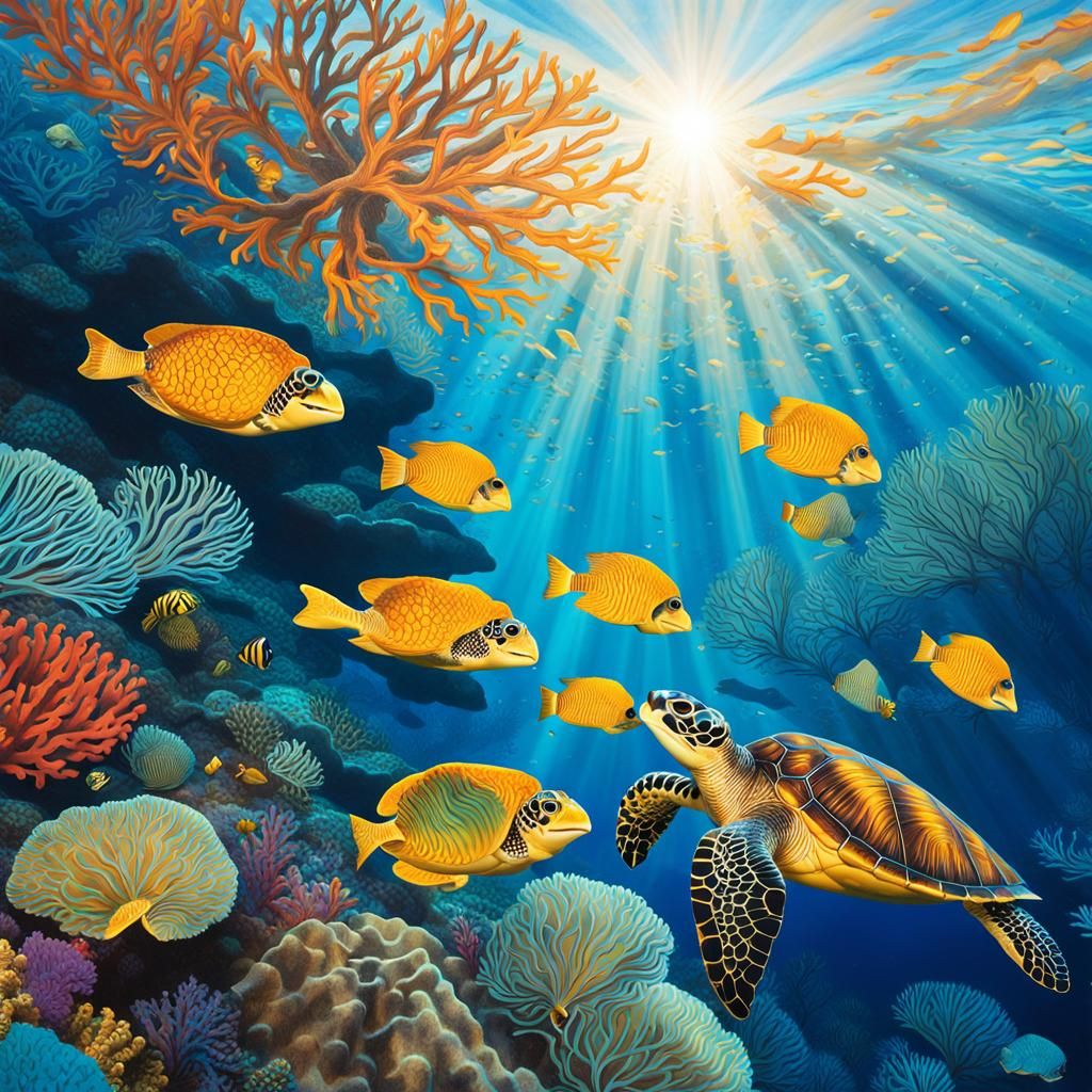 Great Barrier Reef Sea Turtle in Digital Art