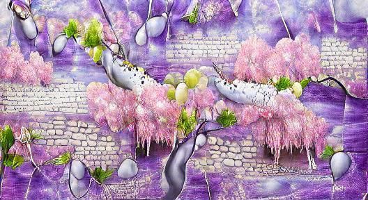 Fantasy Illustration of Weeping Willows and Blossoms