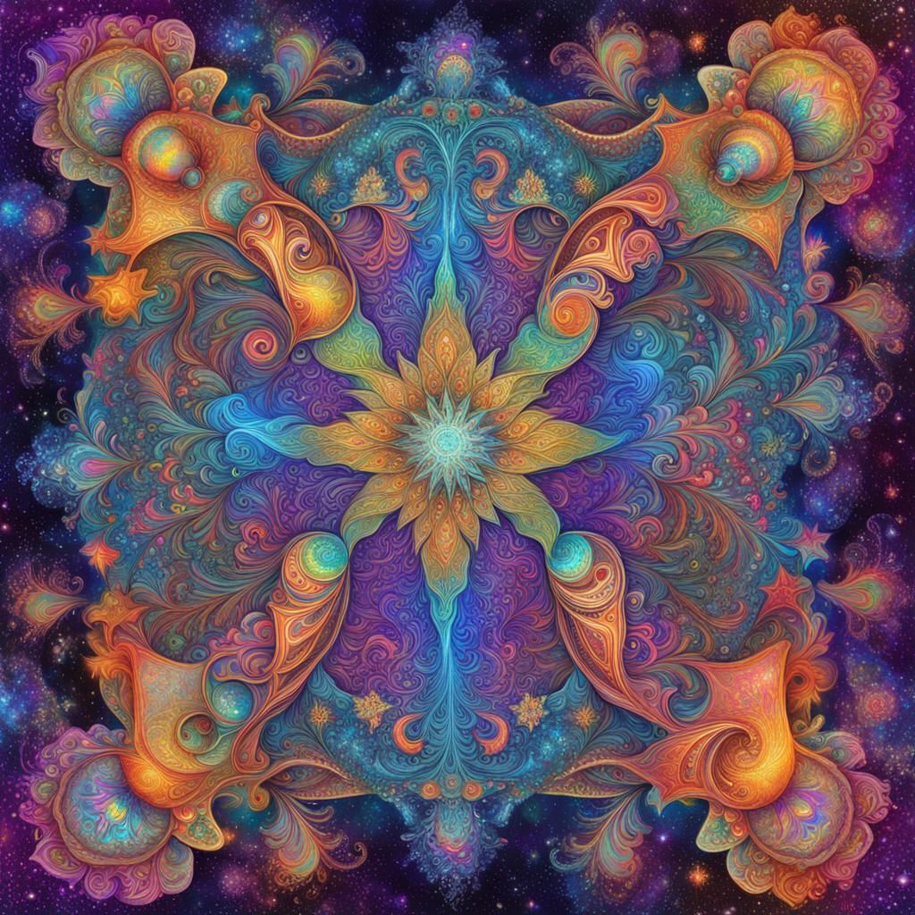 Psychedelic Paisley Plaid in Cosmic Mixed Media