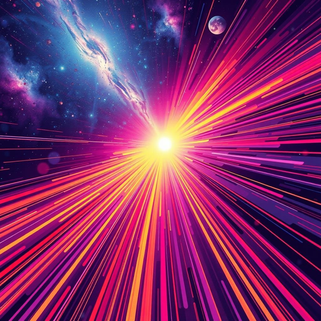 Streaks of Light Across a Galaxy in Street Art Style