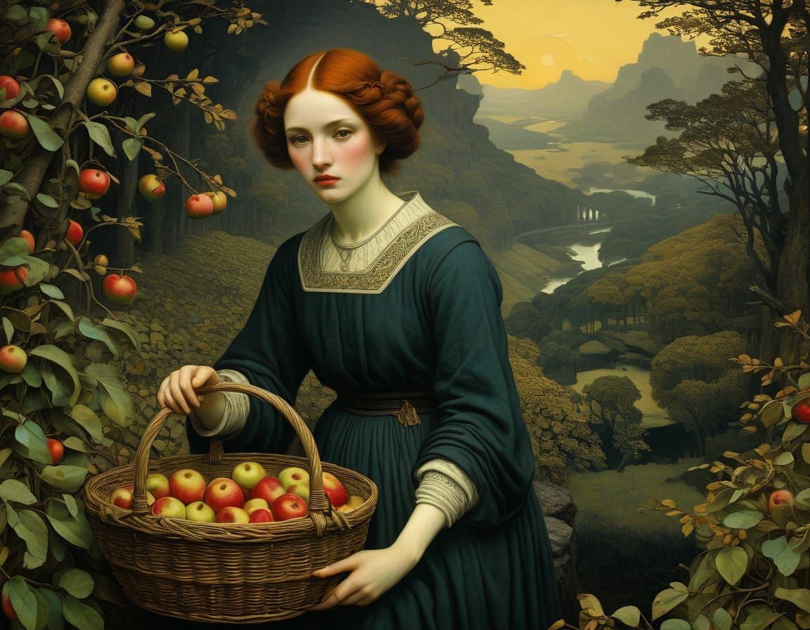 Autumn Apple Harvest: Peasants in Folk Attire, Expressive Br...