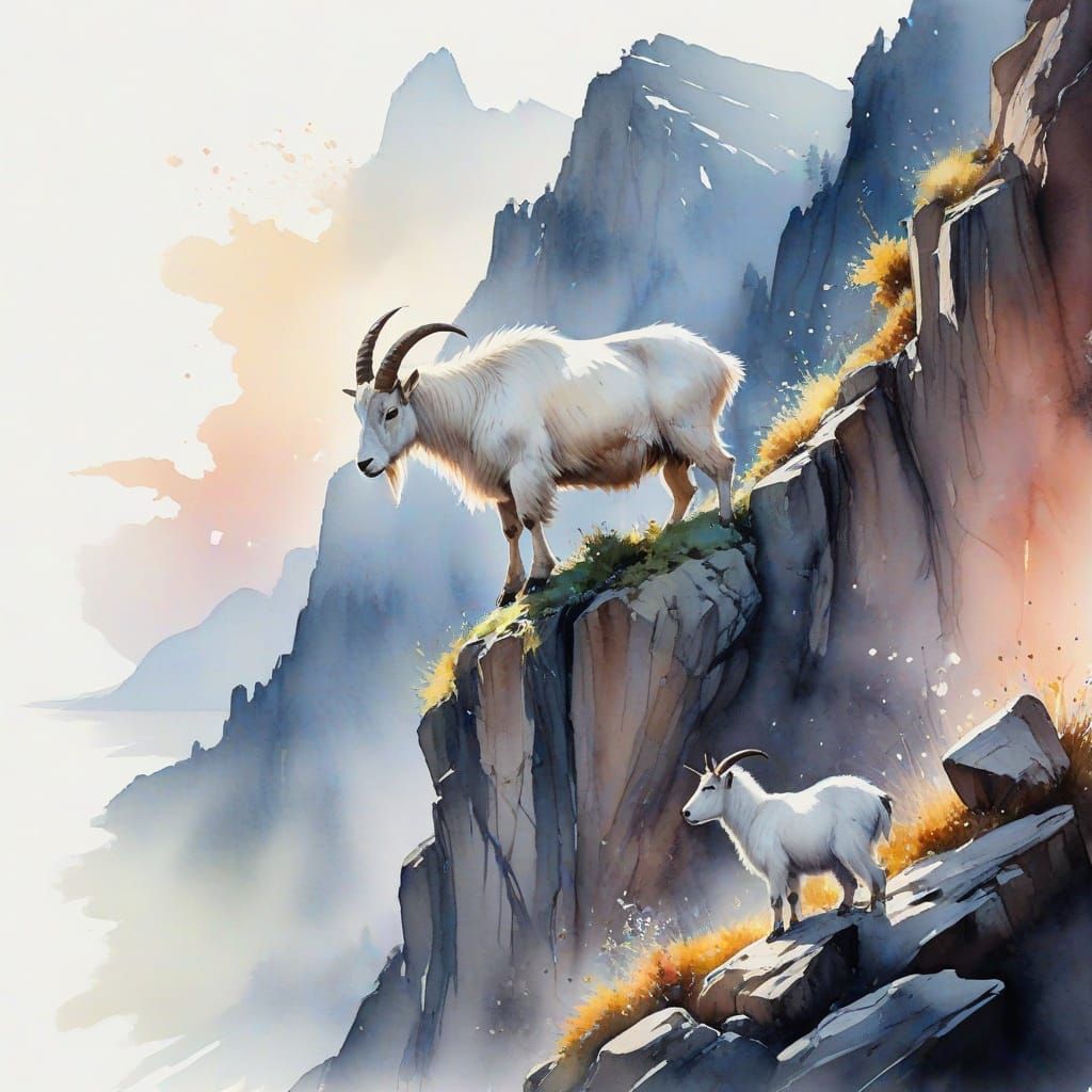 Ethereal Mountain Monastery Emerges from Spring Mist in Dawn...