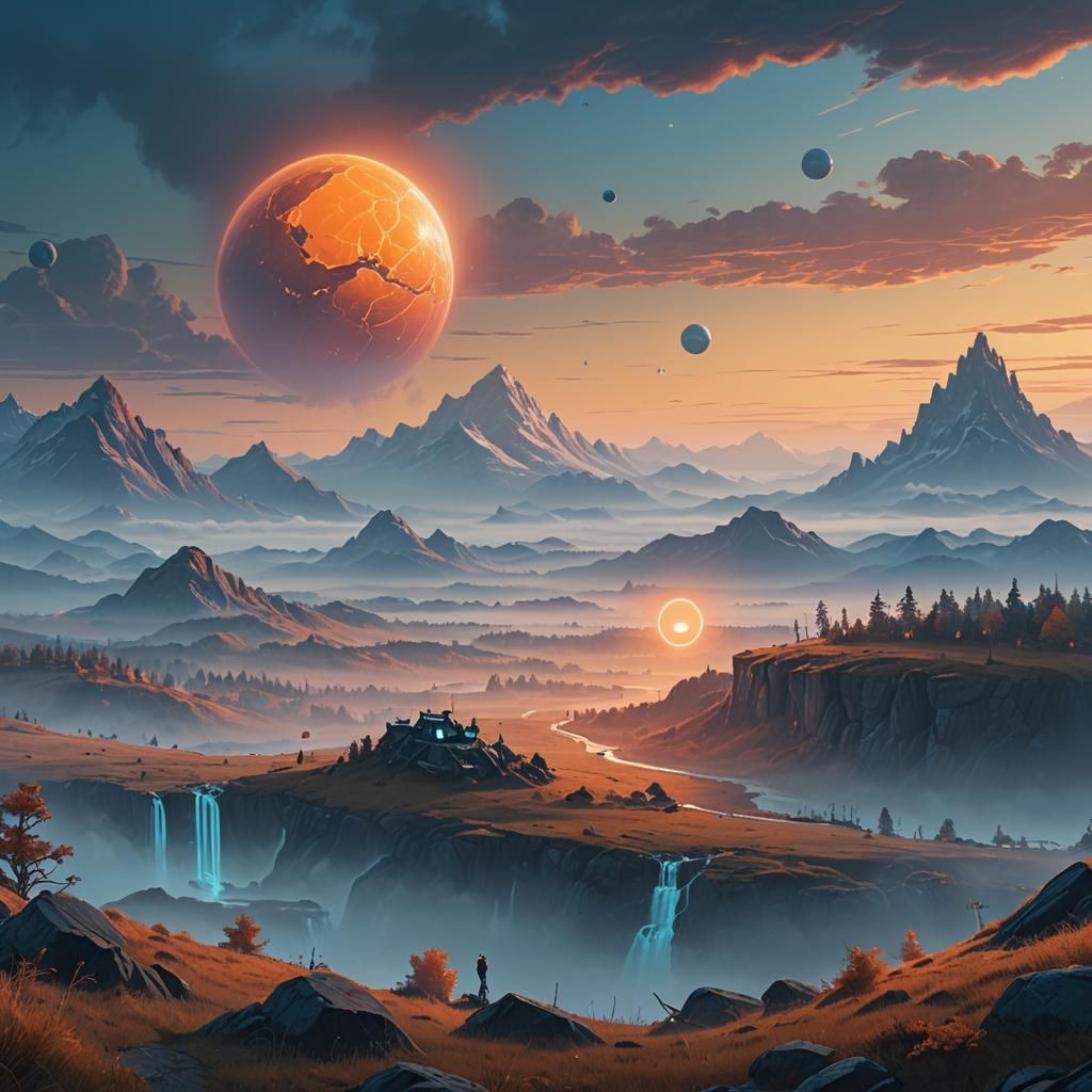 Glowing Orb Above Misty Dreamscape: Fantasy Concept Art