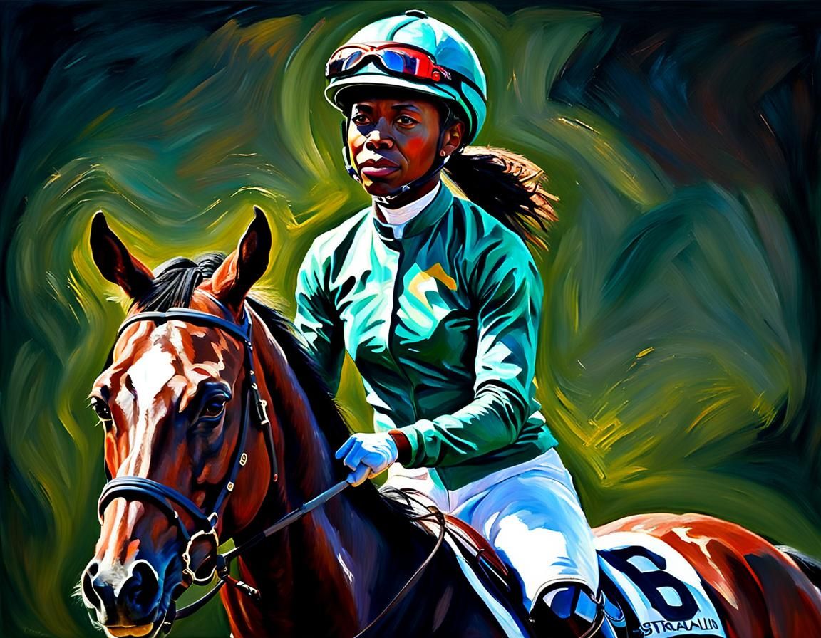 Dynamic Portrait of a Female Jockey as Impasto Painting