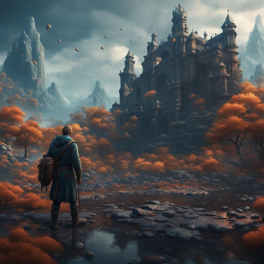 Sad Adult's Downward Spiral in Detailed Matte Painting