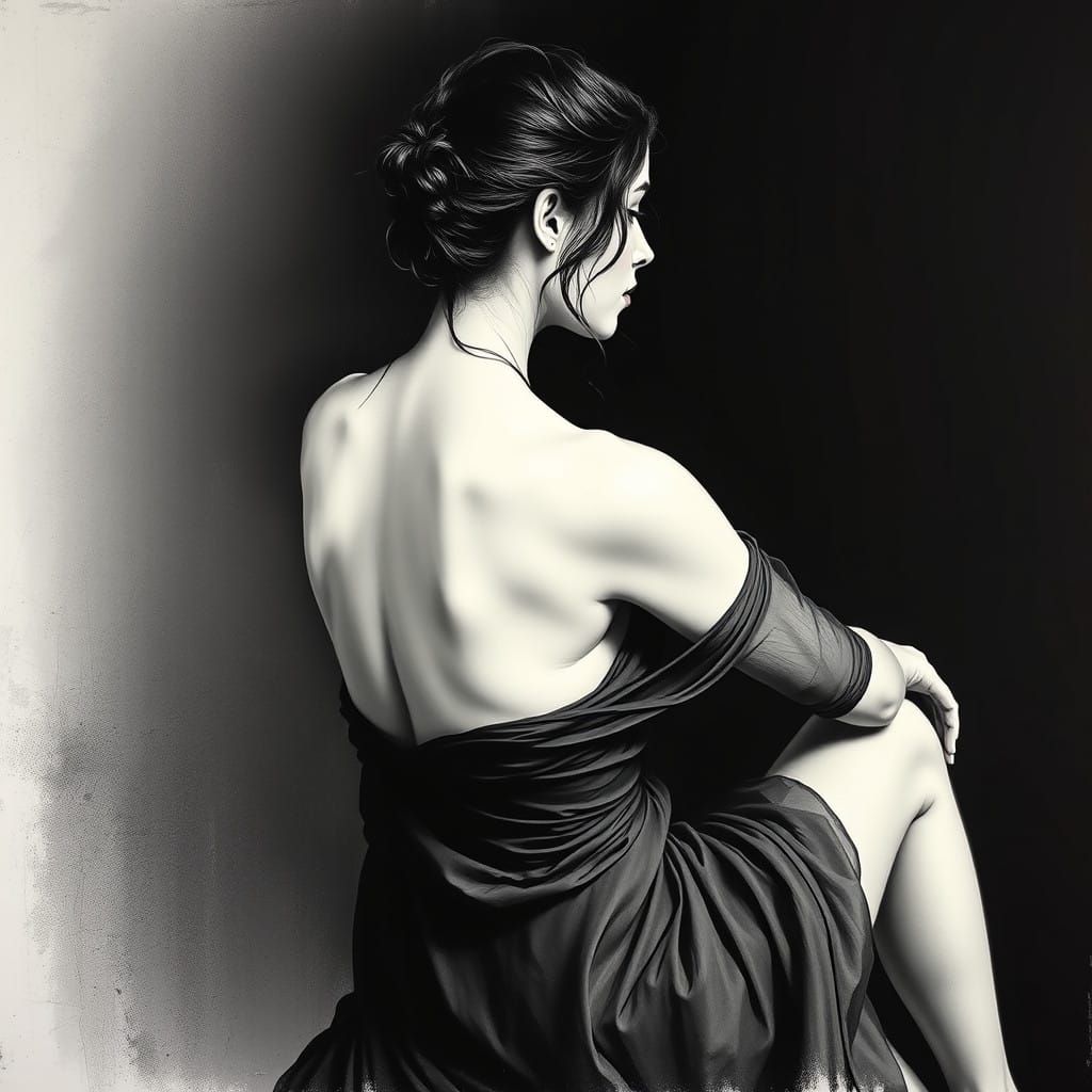 Serene Figure in Charcoal and Shadow