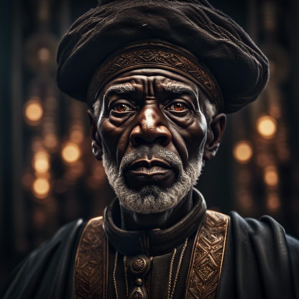 Intimidating Black Cleric with Arrogant Expression