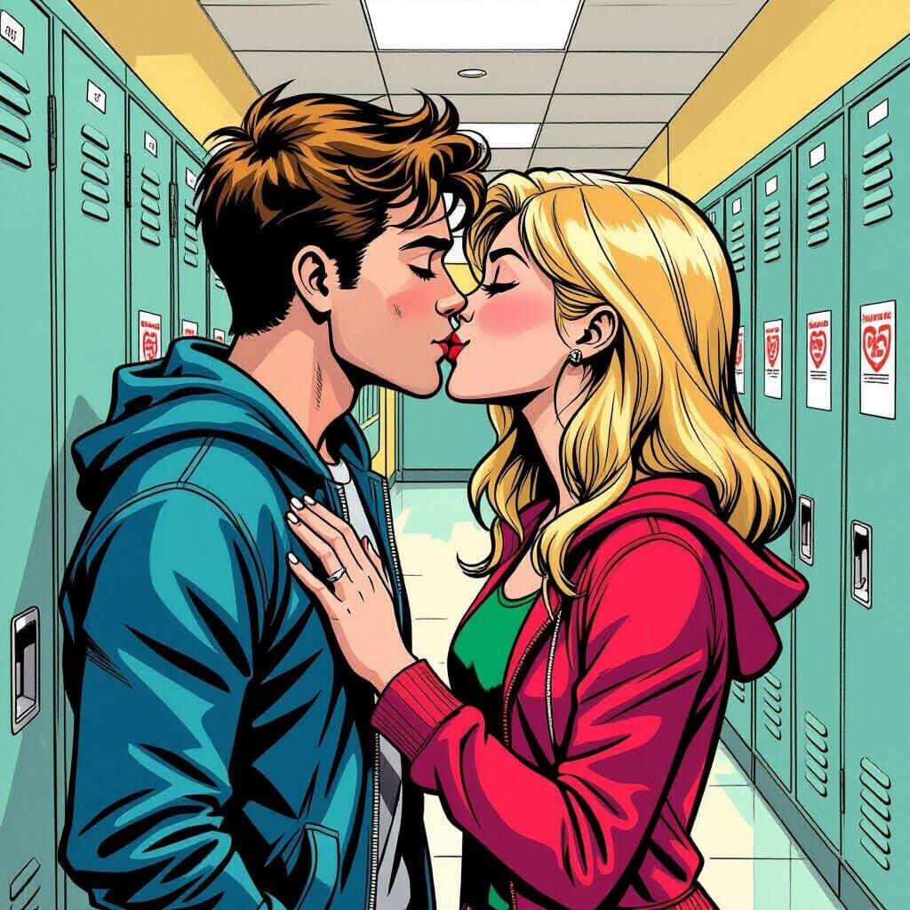 Gwen Stacy and Peter Parker Kissing in Comic Style
