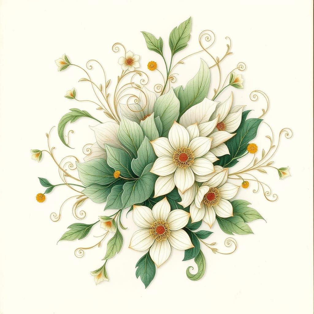 Whimsical Floral Dream in Art Nouveau Style
